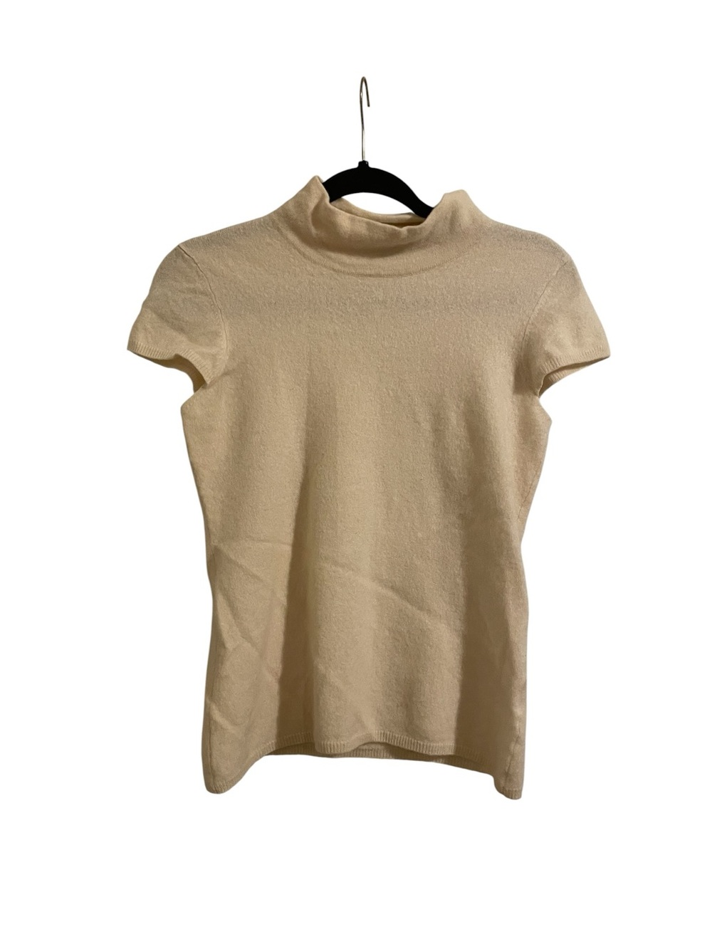 ANTONIO MELANI Cream Cashmere Short Sleeve Mock Neck Knit Top Size Medium